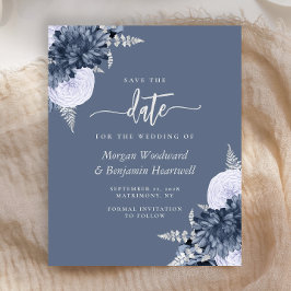 Lámina Budget Dusty Blue Silver Floral Save the Date