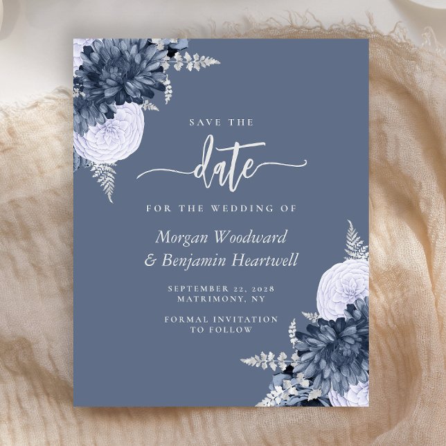 Lámina Budget Dusty Blue Silver Floral Save the Date (Subido por el creador)