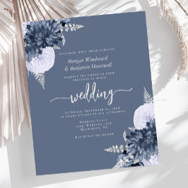 Lámina Budget Dusty Blue Silver Floral Wedding Invite