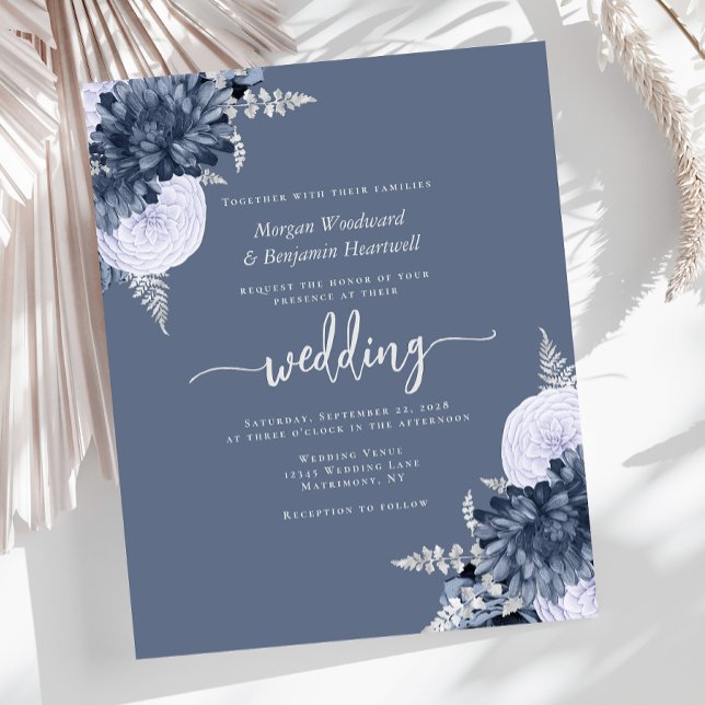 Lámina Budget Dusty Blue Silver Floral Wedding Invite (Subido por el creador)
