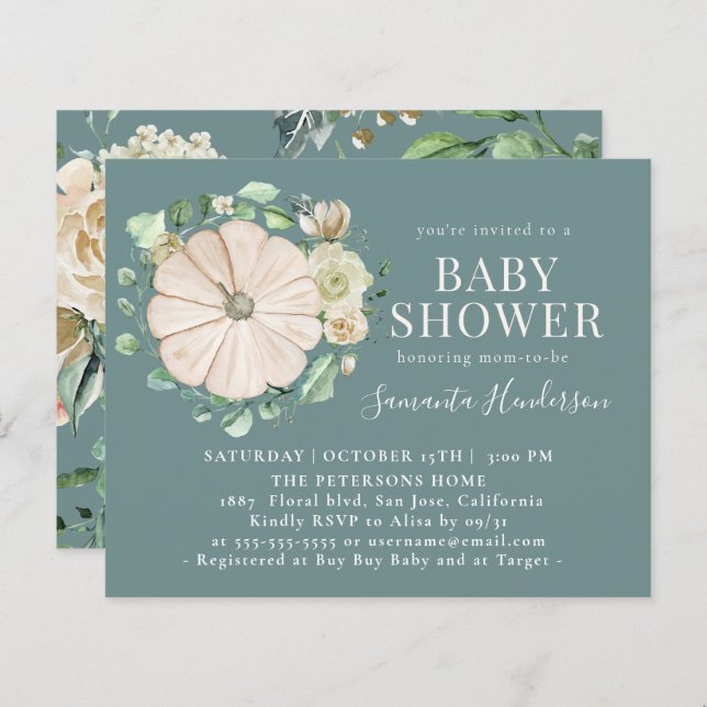 Lámina Budget Elegance Ivory Pumpkin Floral Baby Shower (Anverso / Reverso)