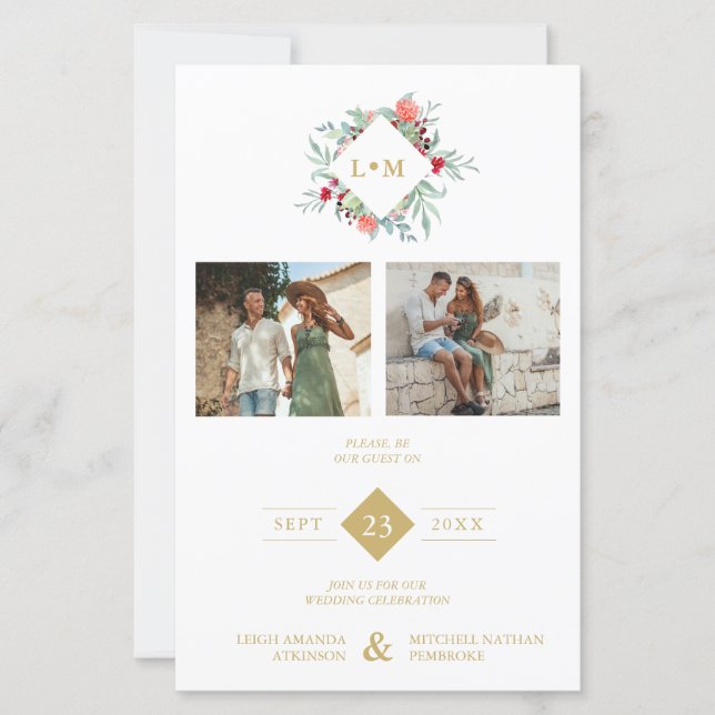 Lámina Budget Elegant Modern Initials Floral 2 Photos (Anverso)