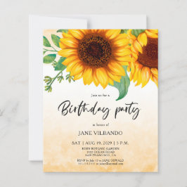 Lámina Budget Elegant Sunflower Birthday Party Invitation