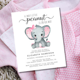 Lámina Budget Elephant Pink Baby Girl Shower Invitation