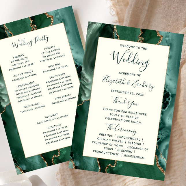 Lámina Budget Emerald Green Agate Ivory Wedding Program (Subido por el creador)