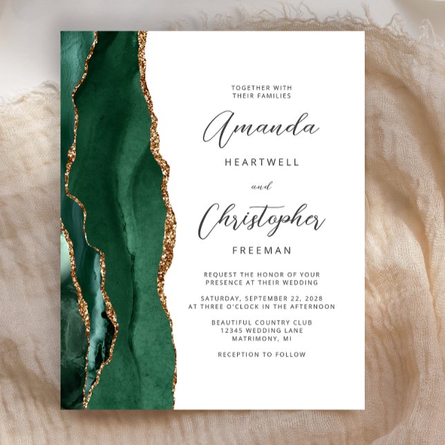 Lámina Budget Emerald Green Agate Wedding Invite (Subido por el creador)