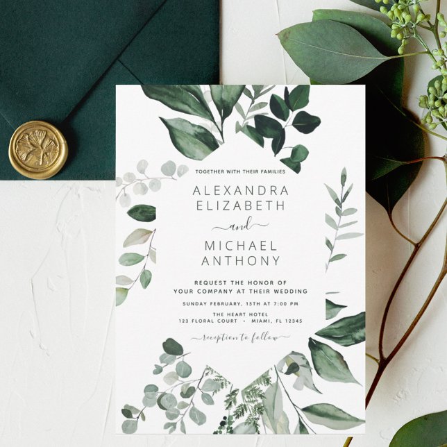 Lámina Budget Emerald Green Eucalyptus Wedding Invitation (Subido por el creador)