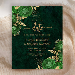 Lámina Budget Emerald Green Floral Wedding Save the Date