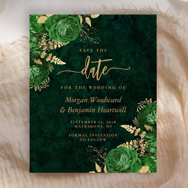 Lámina Budget Emerald Green Floral Wedding Save the Date (Subido por el creador)