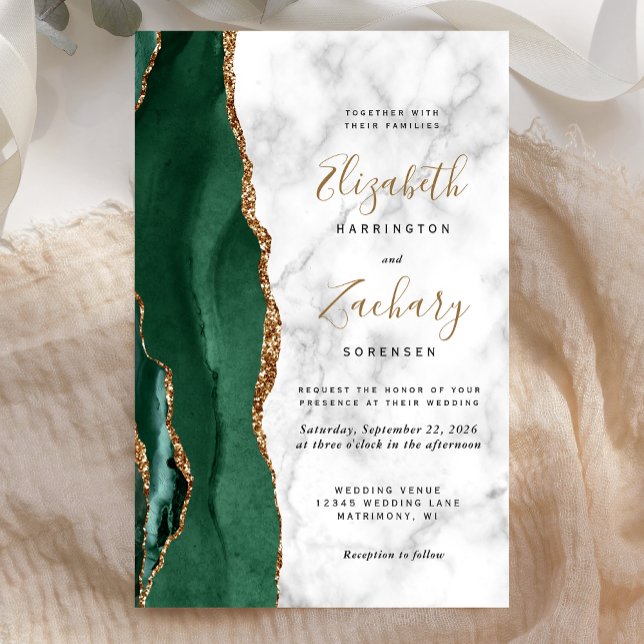 Lámina Budget Emerald Green Gold Agate Marble Wedding (Subido por el creador)