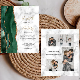 Lámina Budget Emerald Green Marble 4-Photo Wedding Invite