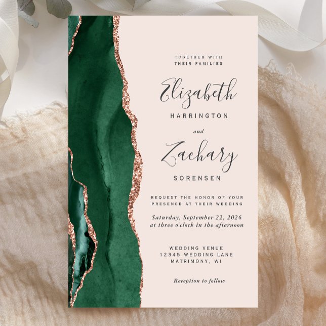 Lámina Budget Emerald Green Rose Gold Agate Blush Wedding (Subido por el creador)
