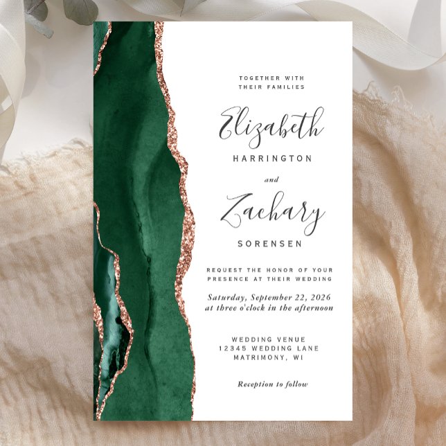 Lámina Budget Emerald Green Rose Gold Agate Wedding (Subido por el creador)