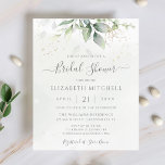 Lámina Budget Eucalyptus Leaves Bridal Shower Invitation<br><div class="desc">Beautiful bridal shower invitation featuring watercolor eucalyptus and gold leaves.</div>