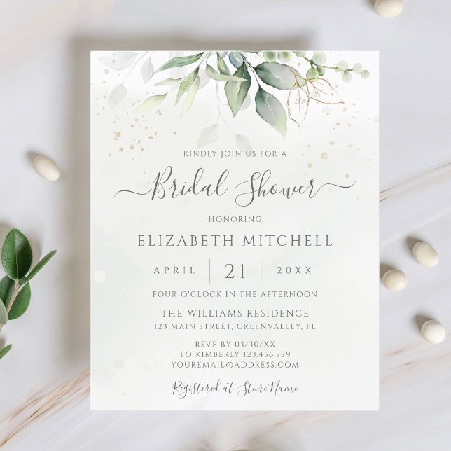 Lámina Budget Eucalyptus Leaves Bridal Shower Invitation (Subido por el creador)
