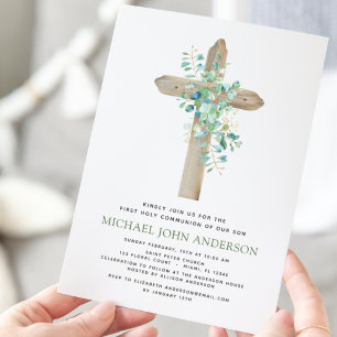 Lámina Budget First Holy Communion Eucalyptus Invitation