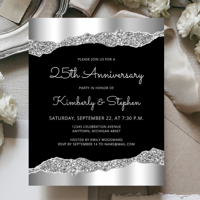 Lámina Budget Glam Silver Black 25th Anniversary Invite (Subido por el creador)