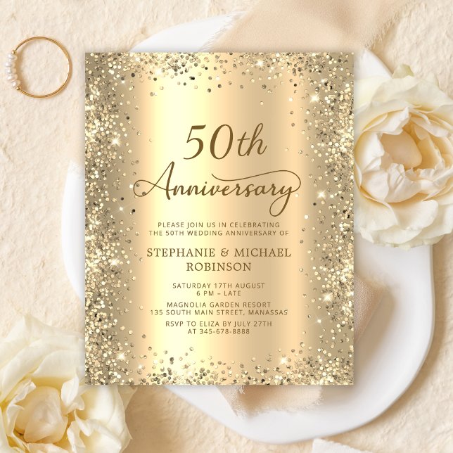 Lámina Budget Gold 50th Wedding Anniversary Invitation (Subido por el creador)