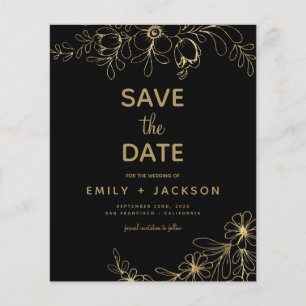 Lámina Budget Gold Black Modern Save the Date Floral Ann
