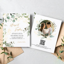 Lámina BUDGET Gold Eucalyptus Photo QR Code Wedding 