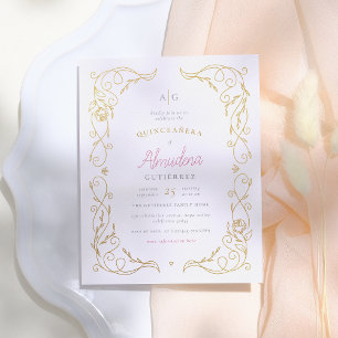 Lámina Budget Gold Floral Frame Elegant Quinceañera Photo