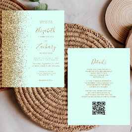 Lámina Budget Gold Glitter Mint Green QR Code Wedding