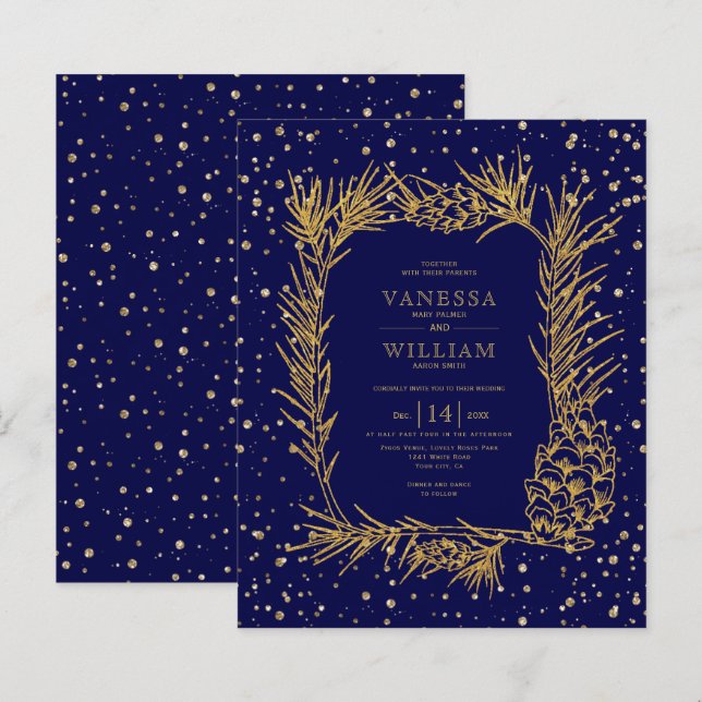 Lámina BUDGET Gold invitación a la boda azul marino (Anverso / Reverso)