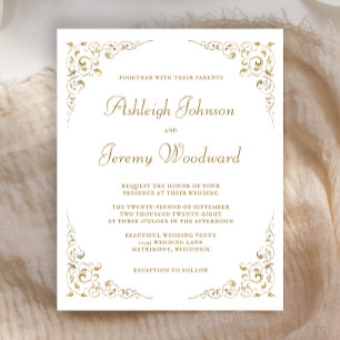 Lámina Budget Gold Script Foliage Wedding Invitation