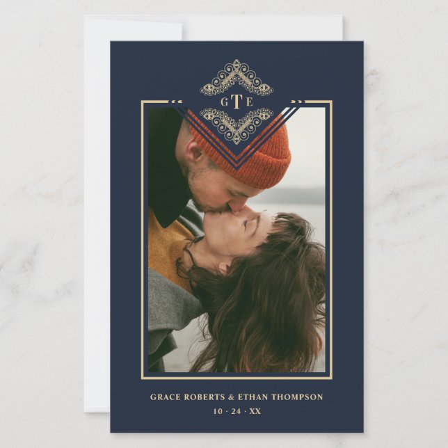 Lámina Budget Golden Flourish Classic Ornament Photo Navy (Anverso)