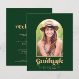 Lámina Budget Green and Gold Arch Photo Graduation Party