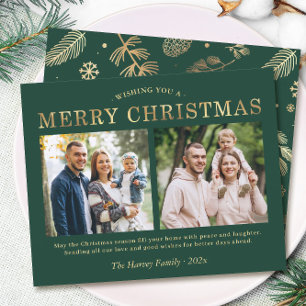 Lámina Budget Green Gold 2 Photo Merry Christmas Cards