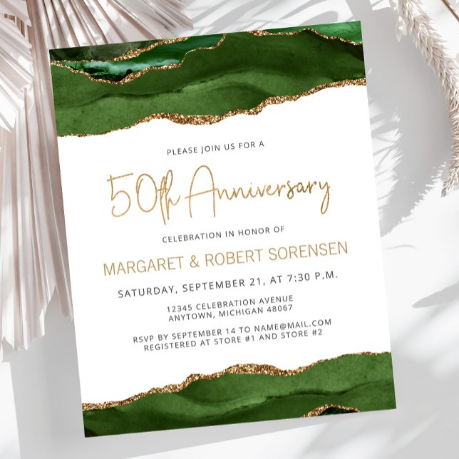 Lámina Budget Green Gold Agate 50th Anniversary Invite (Subido por el creador)