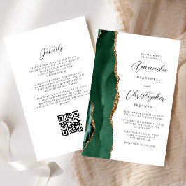 Lámina Budget Green Gold Agate QR Code Wedding