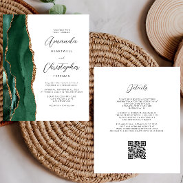 Lámina Budget Green Gold Agate QR Code Wedding