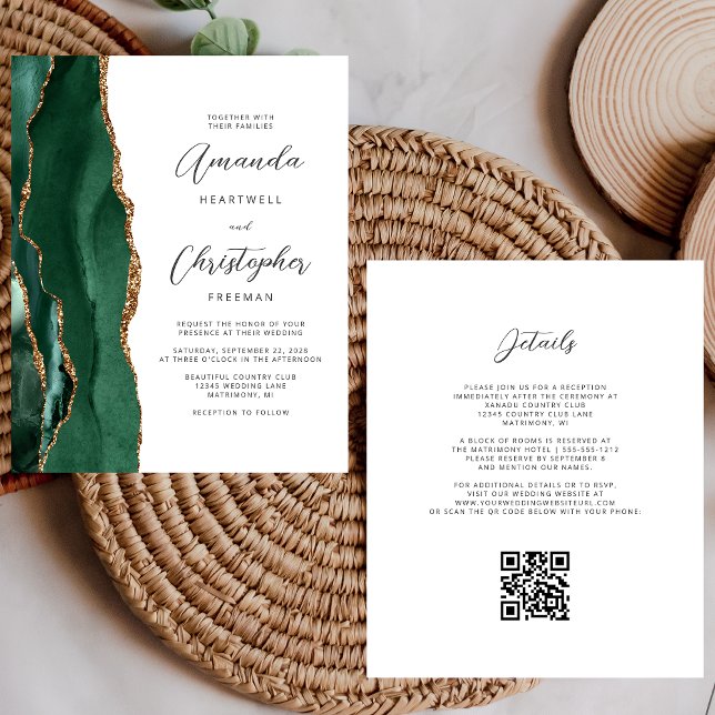 Lámina Budget Green Gold Agate QR Code Wedding (Subido por el creador)