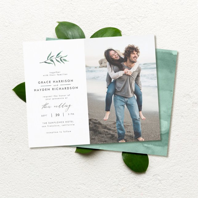 Lámina Budget Green Watercolor Branch Wedding Photo (Subido por el creador)