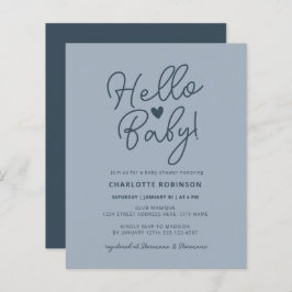 Lámina Budget Hello Baby Dusty Blue Baby Shower Invite