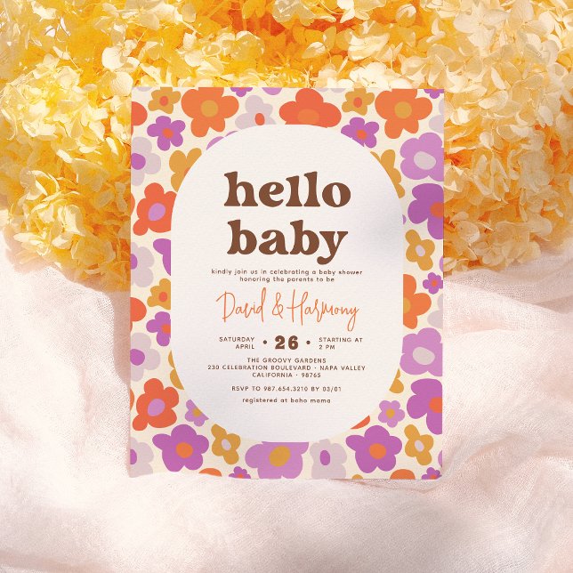 Lámina Budget Hello Baby Retro Naranja Daisy Baby Shower (Subido por el creador)