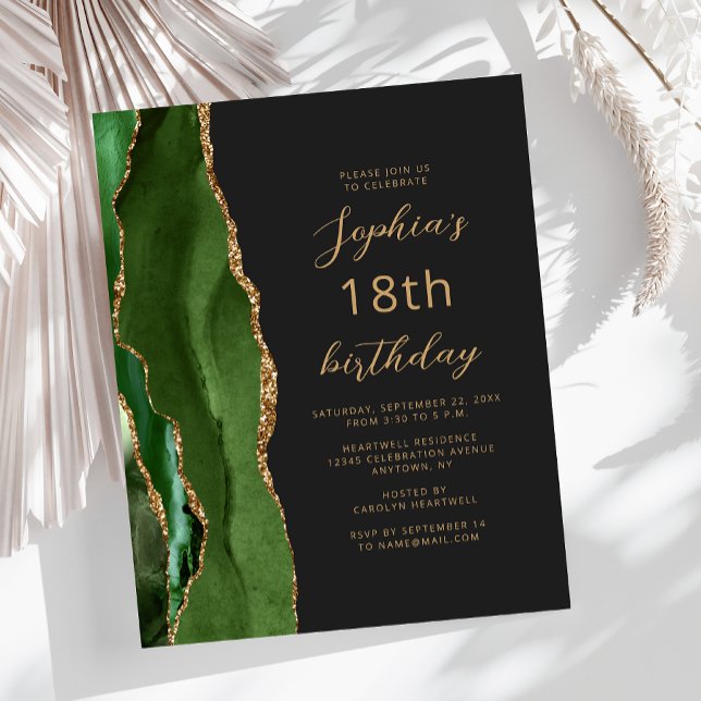 Lámina Budget Hunter Green Agate Script 18th Birthday (Subido por el creador)