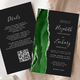 Lámina Budget Hunter Green Silver Dark QR Code Wedding