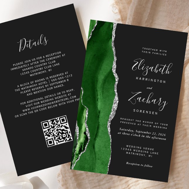 Lámina Budget Hunter Green Silver Dark QR Code Wedding (Subido por el creador)
