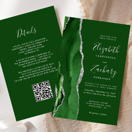 Lámina Budget Hunter Green Silver QR Code Wedding