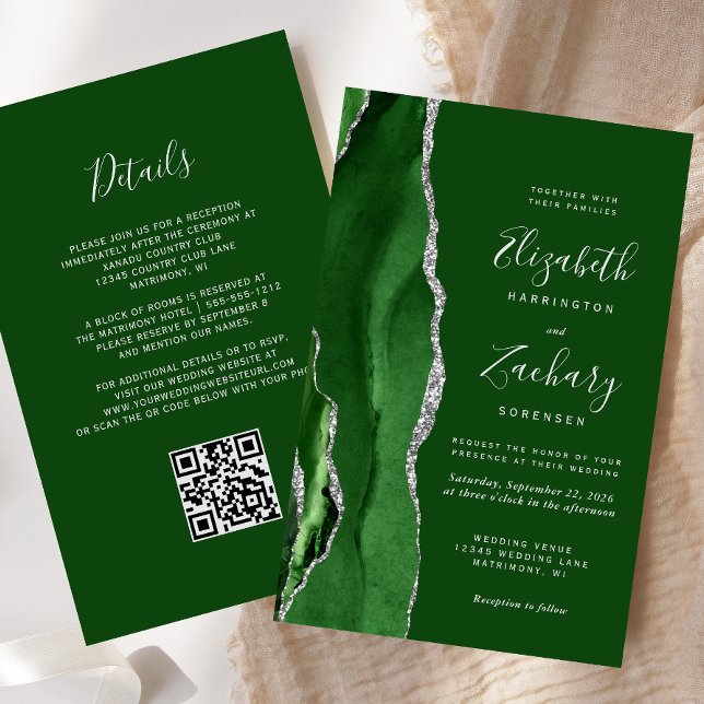 Lámina Budget Hunter Green Silver QR Code Wedding (Subido por el creador)