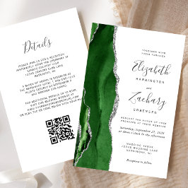 Lámina Budget Hunter Green Silver QR Code Wedding