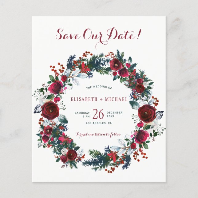 Lámina BUDGET invierno floral floral floral wreath boda a (Anverso)