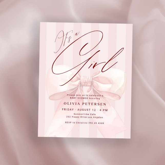 Lámina Budget its a girl pink bow baby shower invitation (Subido por el creador)