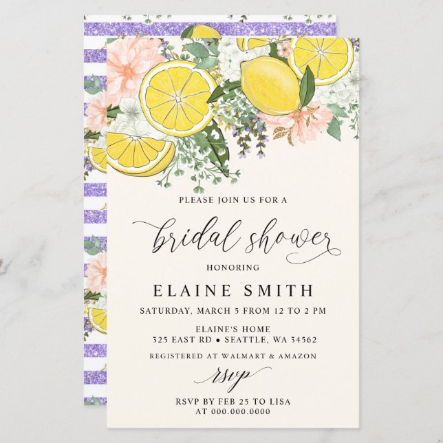 Lámina Budget Lemon Lime Citrus Bridal Shower Invitation (Anverso / Reverso)