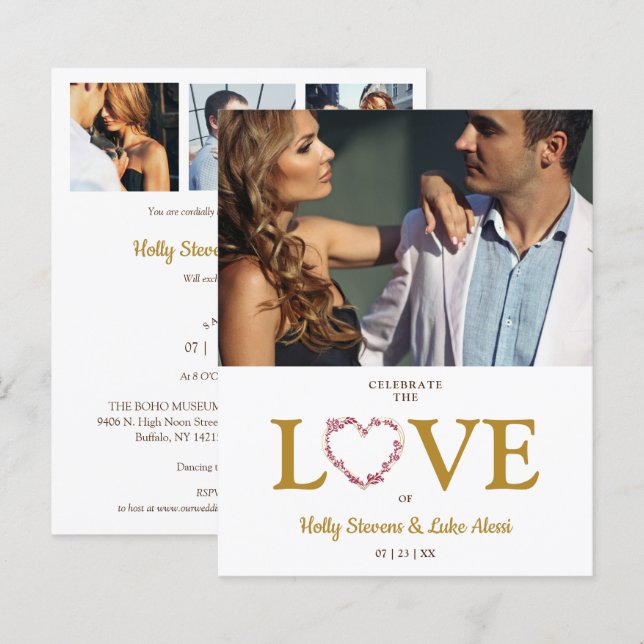 Lámina Budget Love Quote Trendy Collage Wedding 4 Photos (Anverso / Reverso)