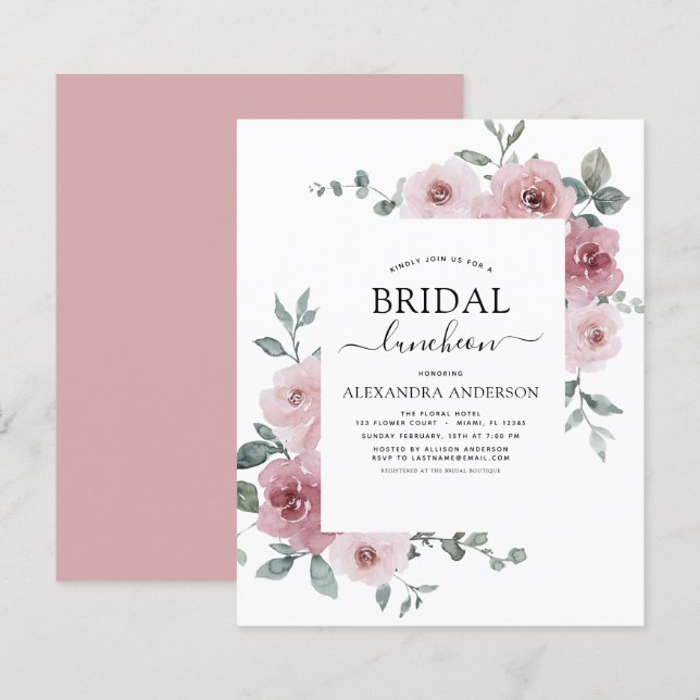 Lámina Budget Luncheon Dusty Rosa Pink Bridal Shower (Anverso / Reverso)