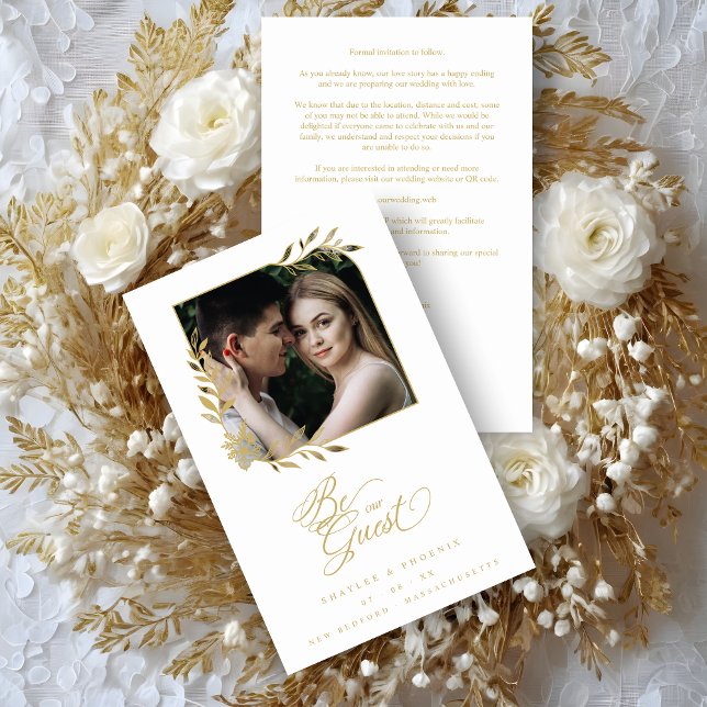 Lámina Budget Luxury Chic Golden Branches Frame Photo (Inexpensive Cheap Luxury Golden Branches Frame Chic Photo Wedding Save the Date Card with Envelope.)